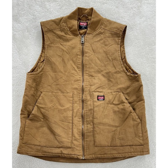 Wrangler Workwear Vest Men's Medium Tan Dark Sanded Duck Quilted Lining - Picture 1 of 9
